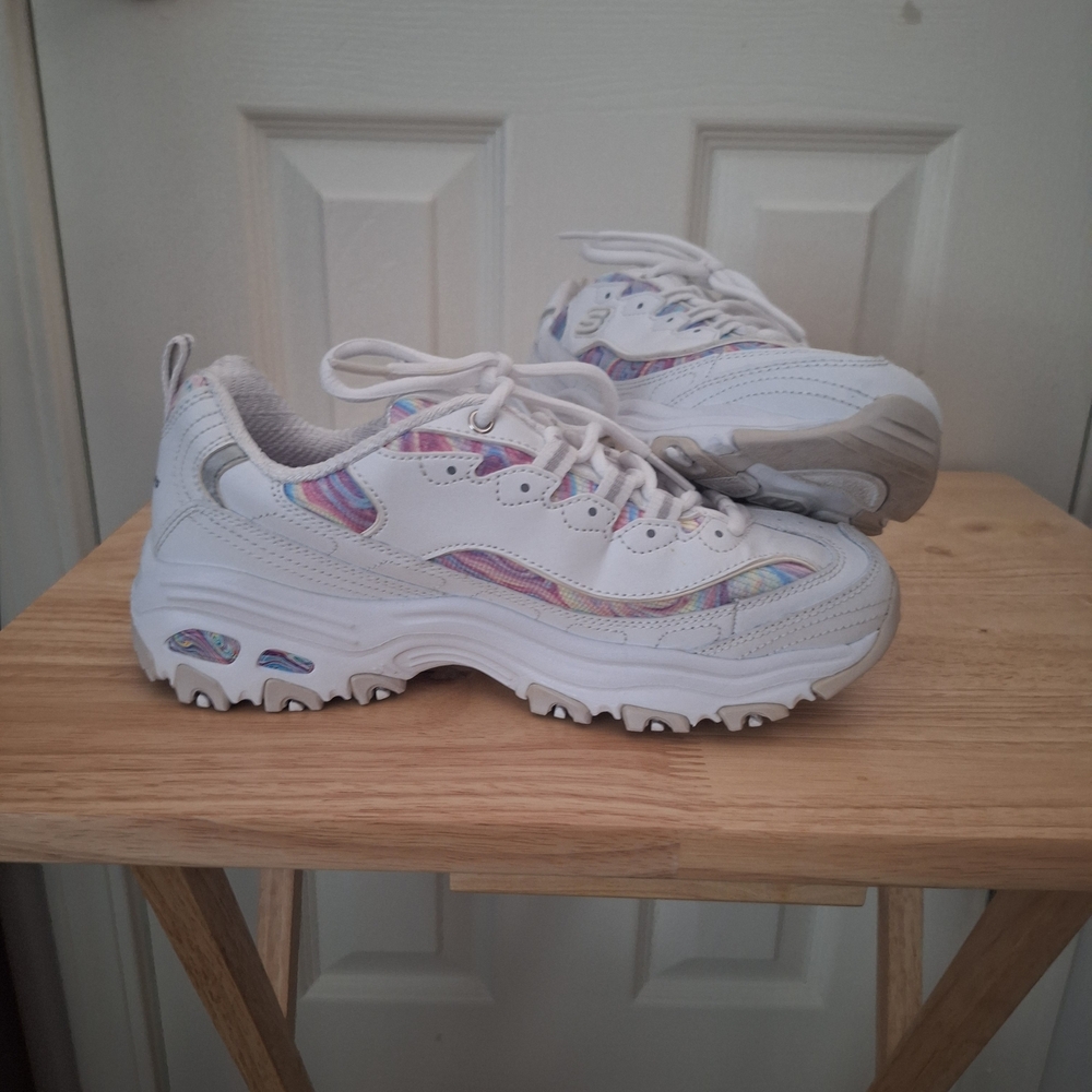 Skechers D'Lites White Sneakers with Pastel Highlights Size 6.5 - Picture 4 of 4